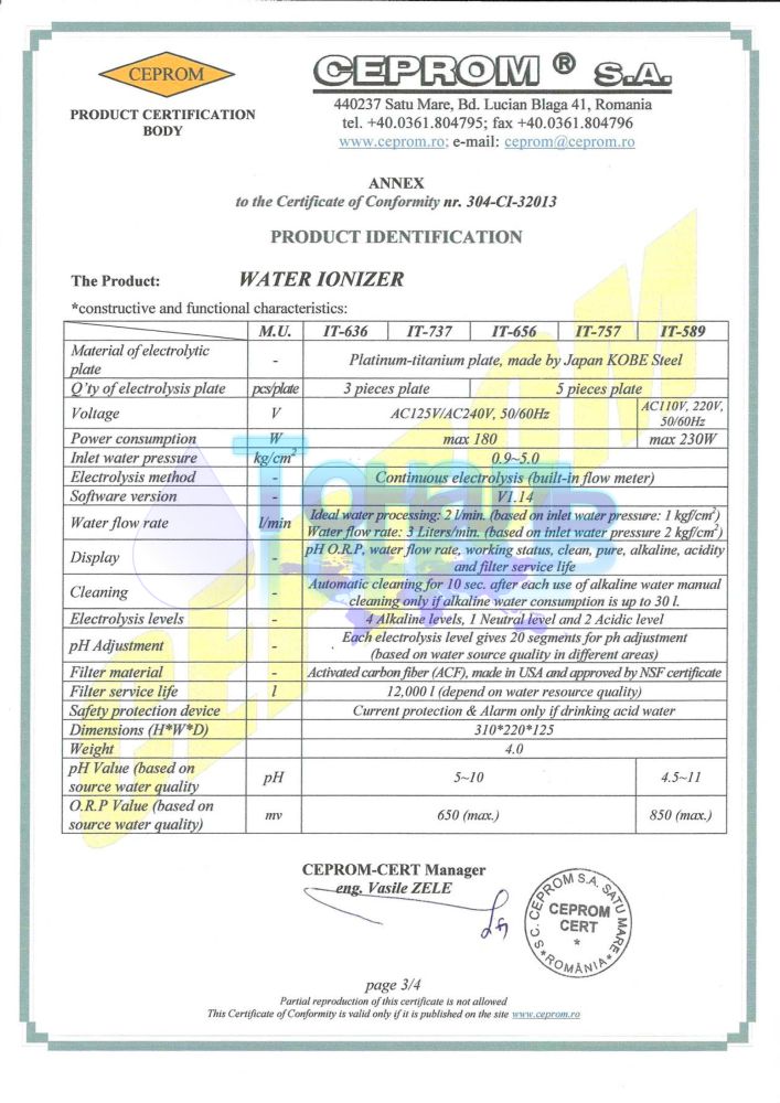 certificate alkaline water